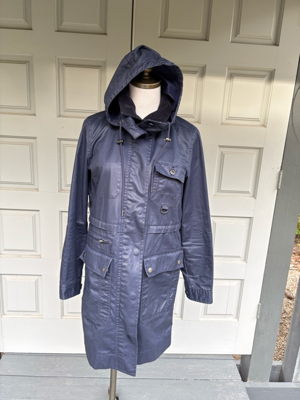 J. Crew Blue Corduroy Collar Utility Hooded Pea Coat